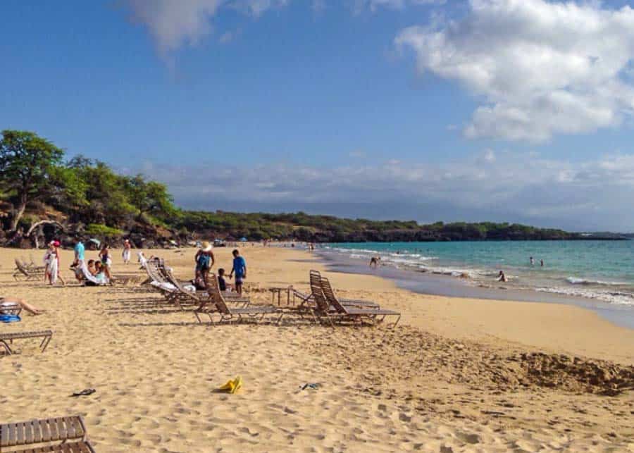 sunbathing at Hapuna beach on the Big Island