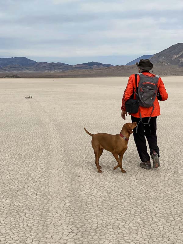 walking along the Racetrack Playa in Death Valley in winter