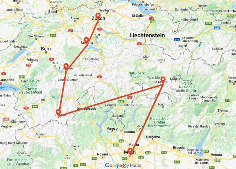 Switzerland 10-day Itinerary Map