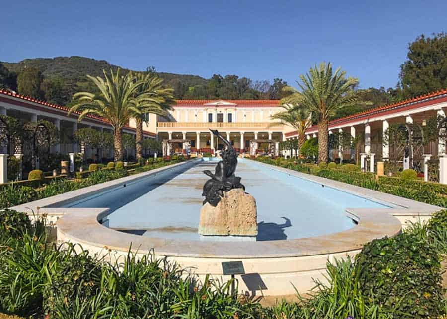 View of the courtyard of Getty Villa at Pacific Pallisades