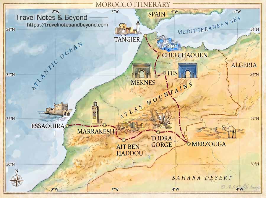 Itinerary map for Morocco
