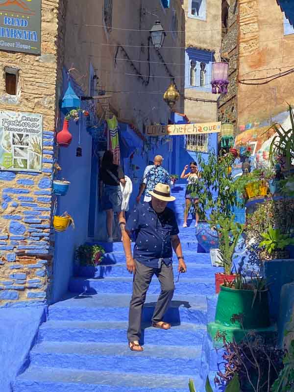 Steep street in Chefchaouen, Morocco