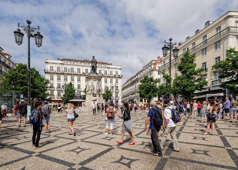square in Chiado, one of Lisbon's fanciest neighborhoods
