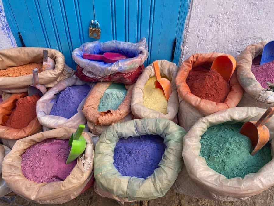 Traditional Moroccan Paints sold in Chefchaouen