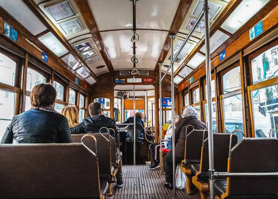 traveling by tram in Lisbon