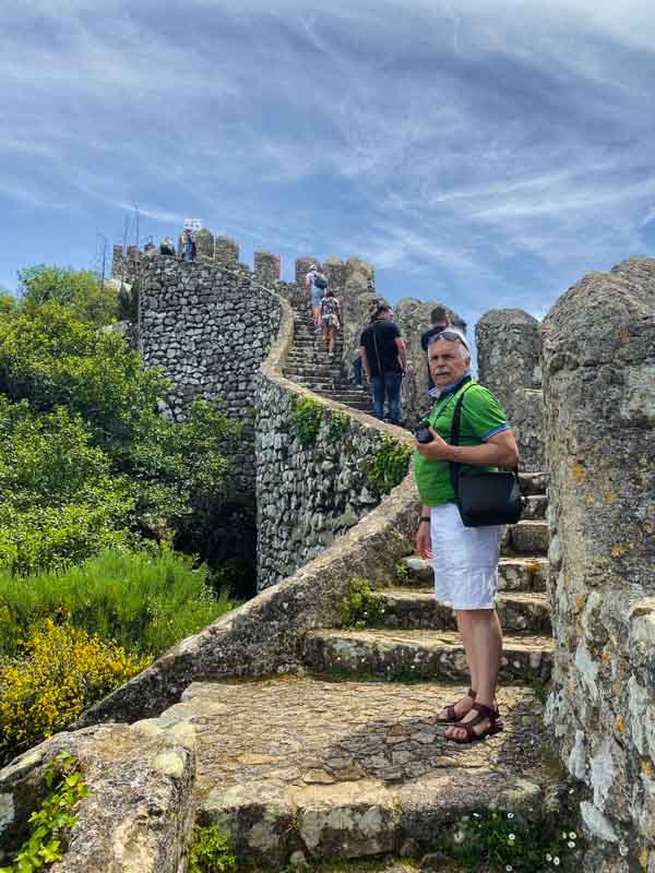 Climbing the steep steps of the Moorish Castle