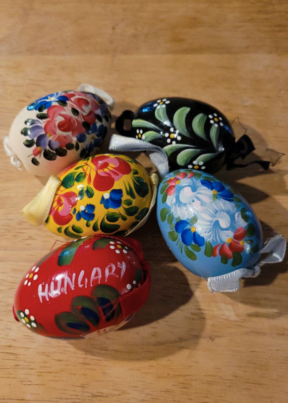 souvenirs from Budapest: handprinted wooden eggs
