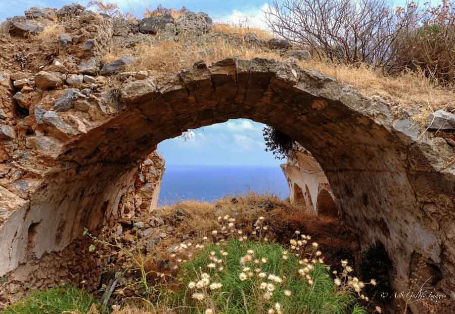 crumbling ruins of the ancient Monemvasia fortress