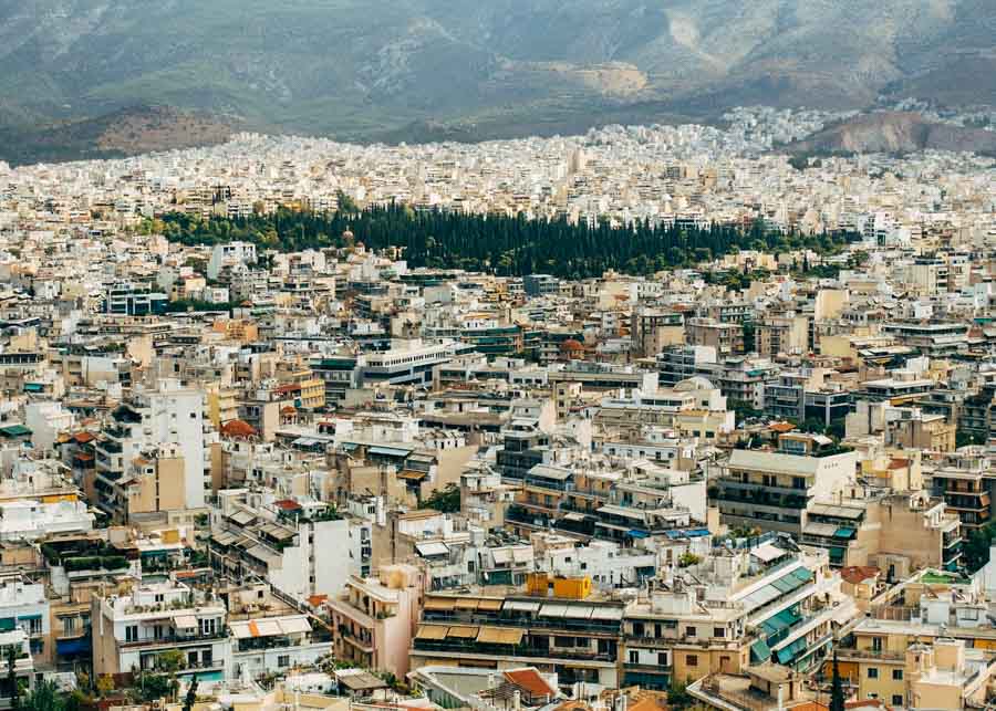 view of a sprawl of ugly buildings in Athens
