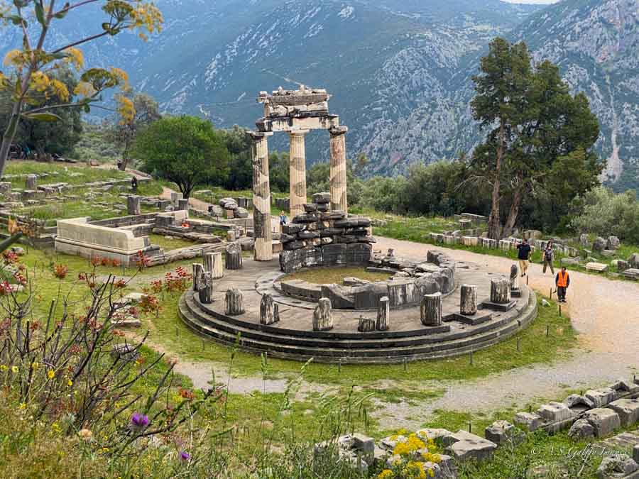view of Delphi archeological site in Greece