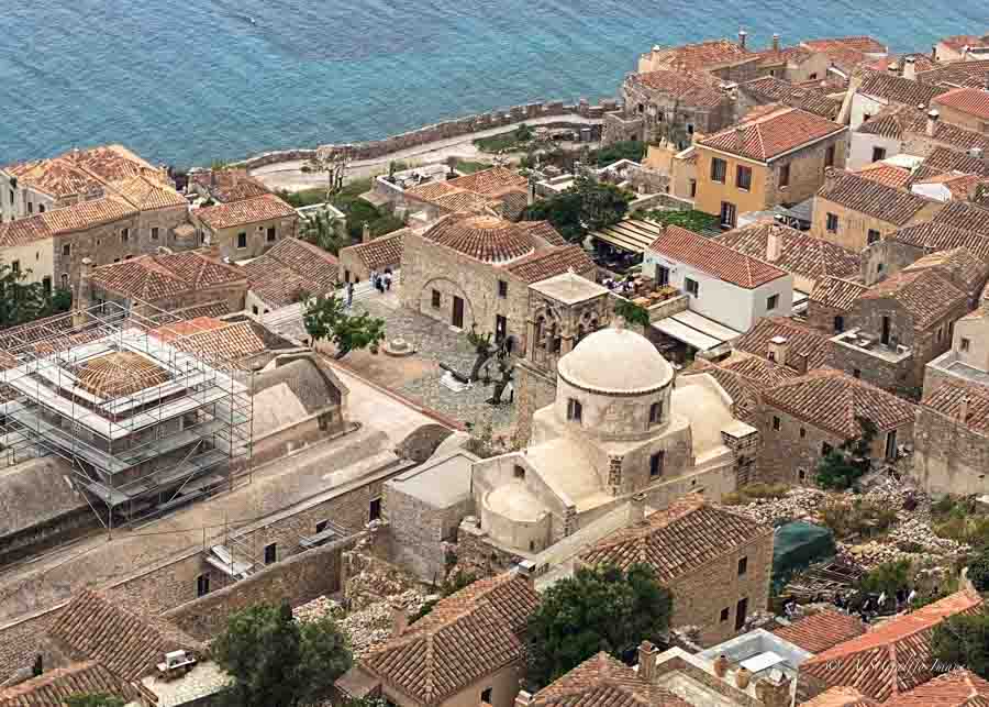aerial view of the main square in Monemvasia