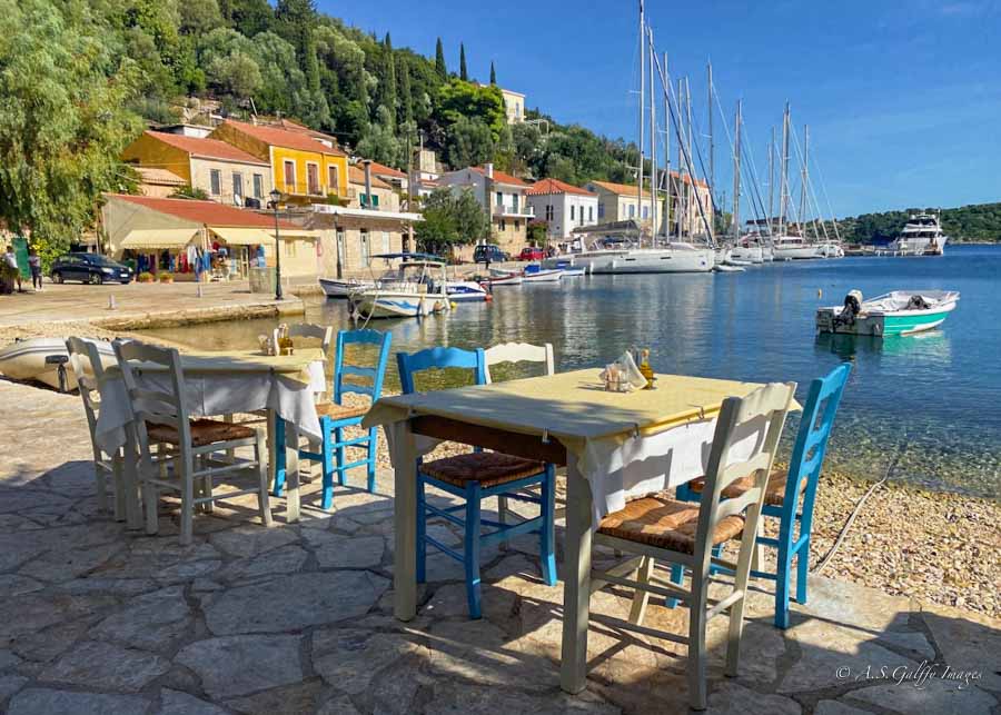 colorful port on Ithaca Island in Greece