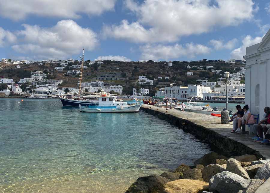 The image that depicts the old port in Mykonos