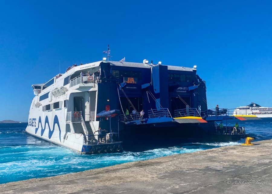 Image depicting a ferry boat traveling between the Greek Islands