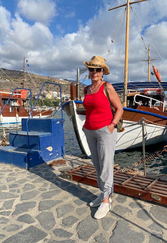 walking along the harbor in Elounda