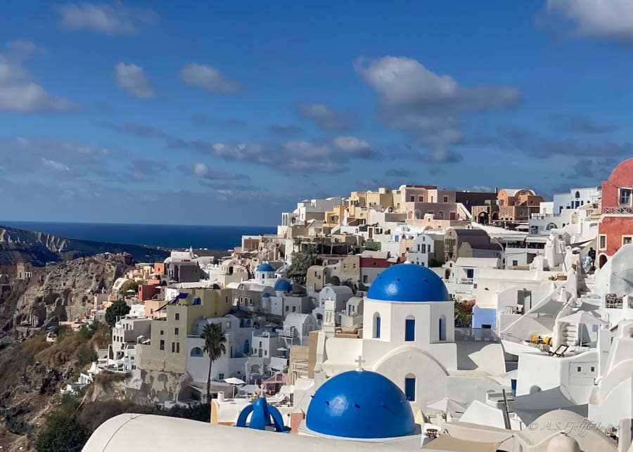 A view of white homes in OIA, Santorini