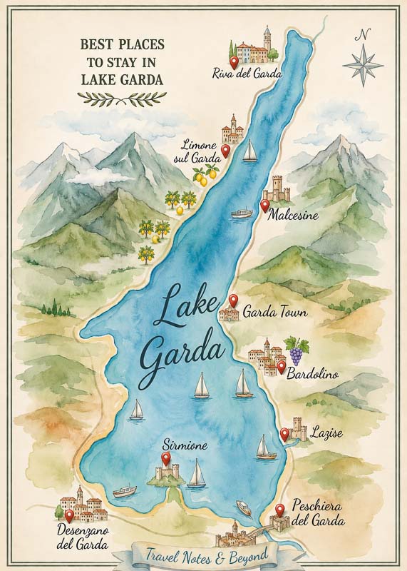 Tourist map of the best places to stay in Lake Garda