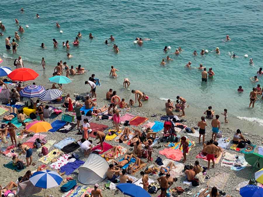 crowded beach in Cinque Terre