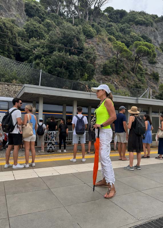 Crowded train platform in cinque terre