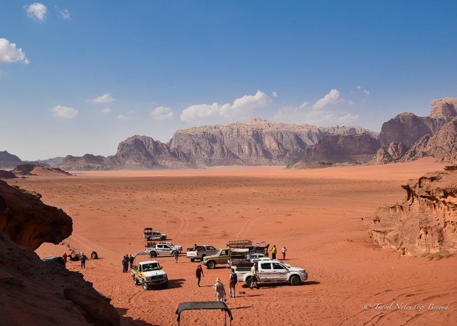 Jeep tours exploring the red sand dunes of Wadi Rum, Jordan