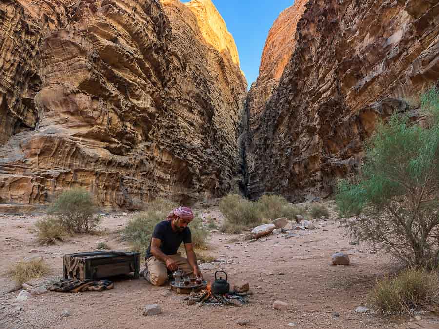 Bedouin guide preparing tea in Wadi Rum, Jordan