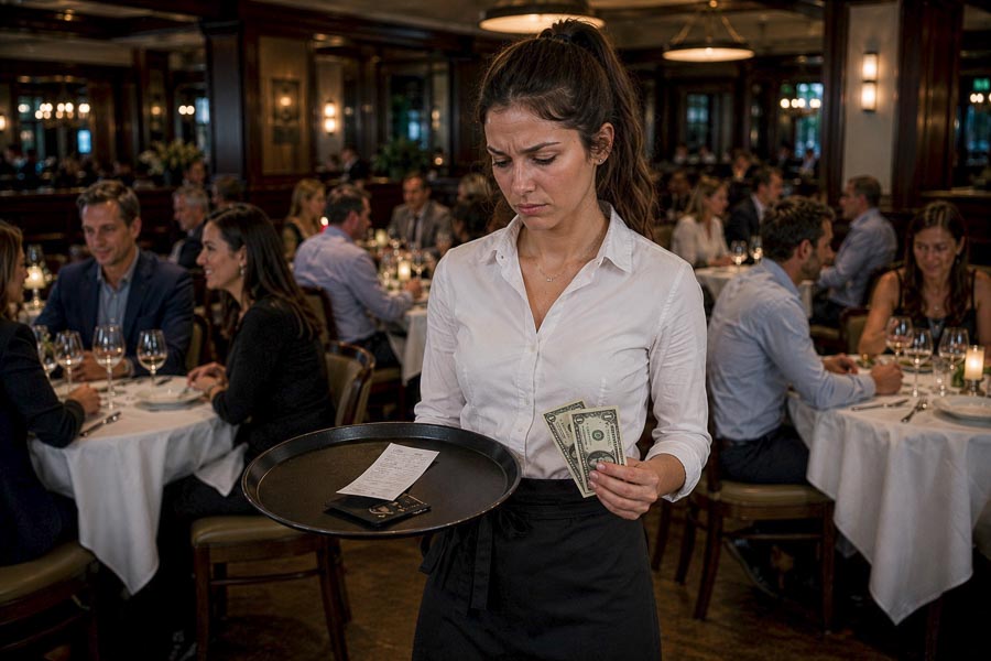 Waitress unhappy with the tip she received.