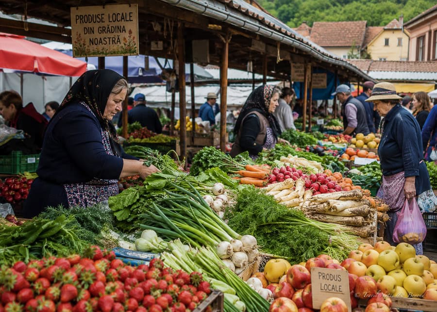 shopping at a local market in Romania
