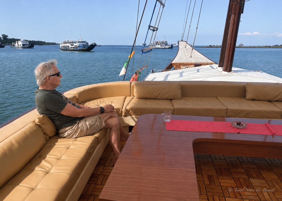 Relaxing on th email deck before departure.
