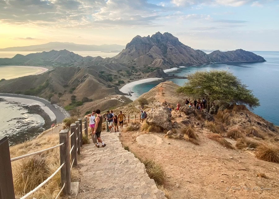 tourists hiking towards the famous viewpoint on Padar Island