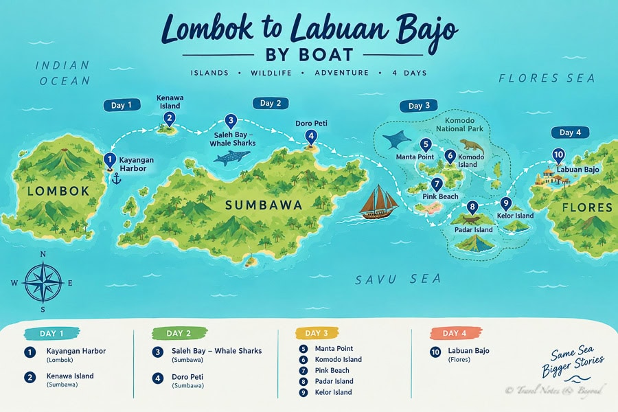 Lombok to Labuan Bajo boat trip map